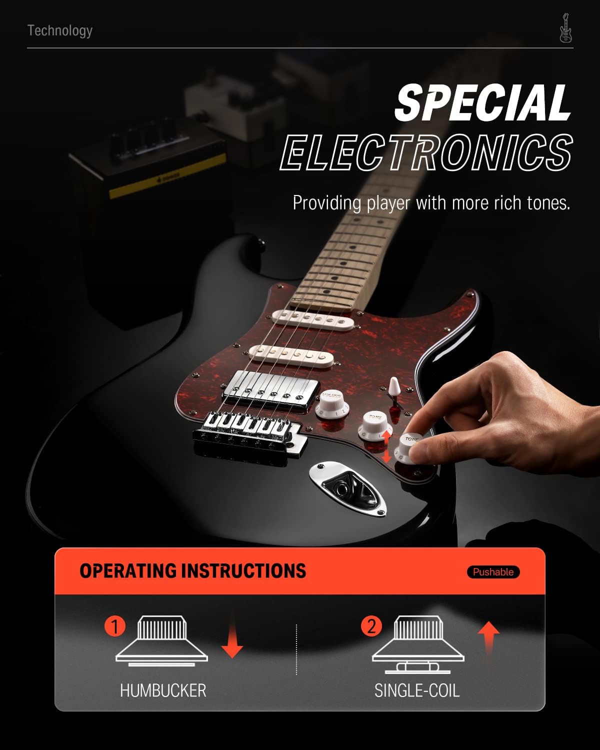 Drift Tone: , DST-152B 39" Electric Guitar Kit HSS Pickup Coil Split with Amp, Bag, Accessories, Black Solid Body Guitarra Electrica