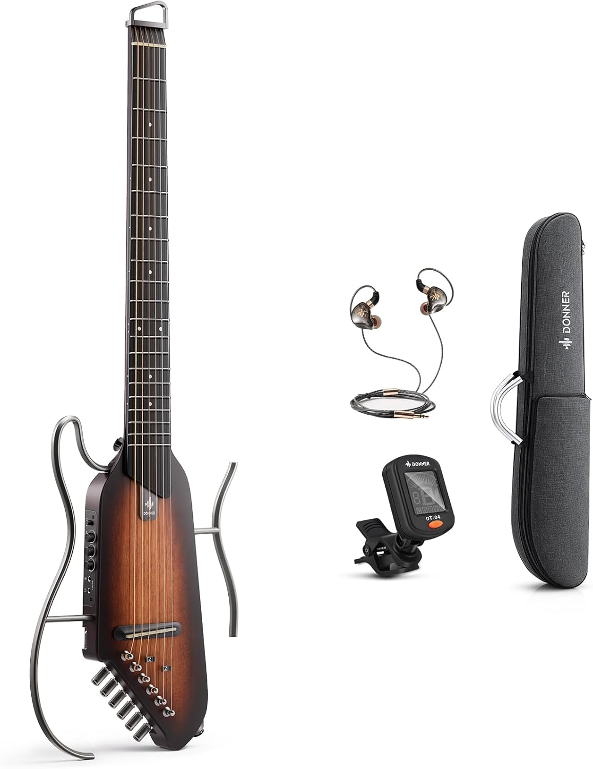 Drift Tone: HUSH I Guitar For Travel - Portable Ultra-Light and Quiet Performance Headless Acoustic-Electric Guitar, Mahogany Body with Removable Frames, Gig Bag,and Accessories