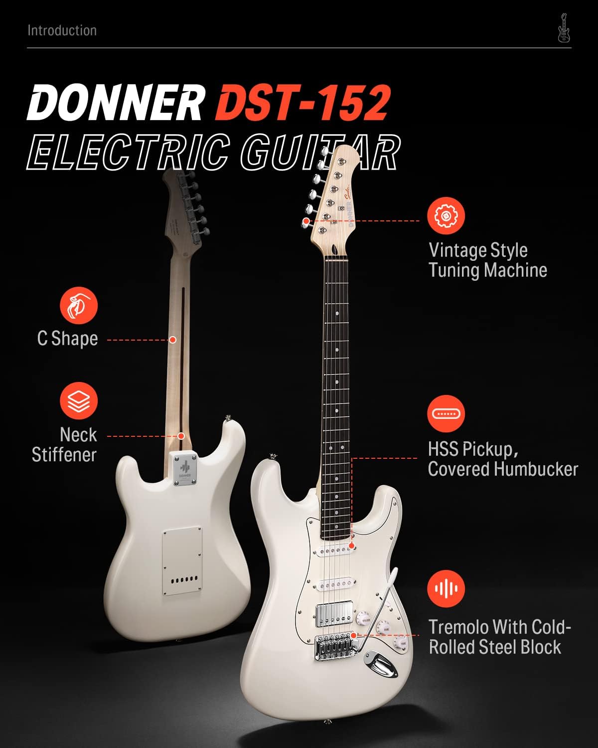 Drift Tone: , DST-152B 39" Electric Guitar Kit HSS Pickup Coil Split with Amp, Bag, Accessories, Black Solid Body Guitarra Electrica