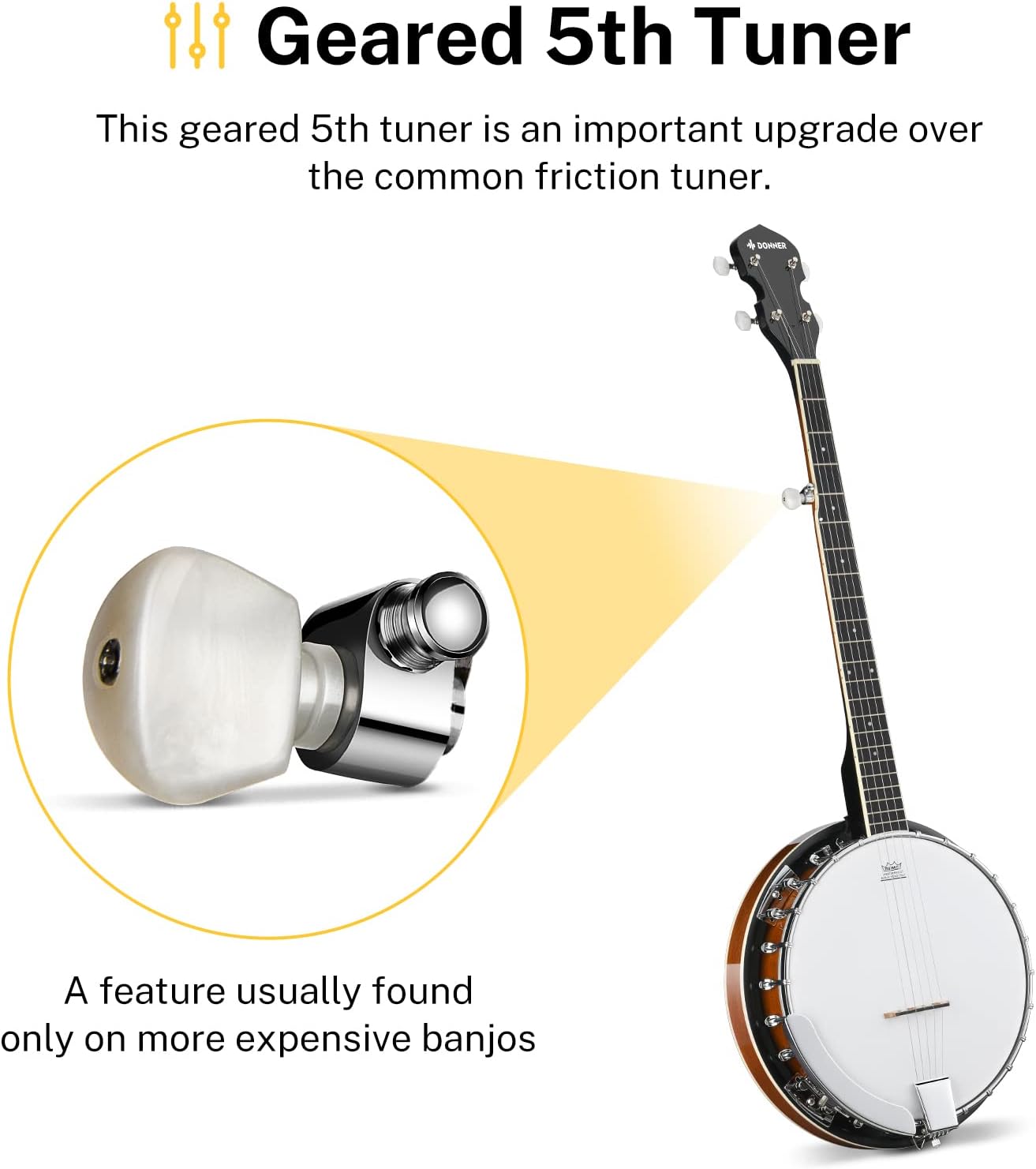 Drift Tone: Banjo Full Size 5 String Tenor Banjolele Guitar with Banjo Kit Tuner Gig Bag, Stringed Musical Instruments for Adult Beginner，DBJ-200