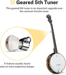 Drift Tone: Banjo Full Size 5 String Tenor Banjolele Guitar with Banjo Kit Tuner Gig Bag, Stringed Musical Instruments for Adult Beginner，DBJ-200