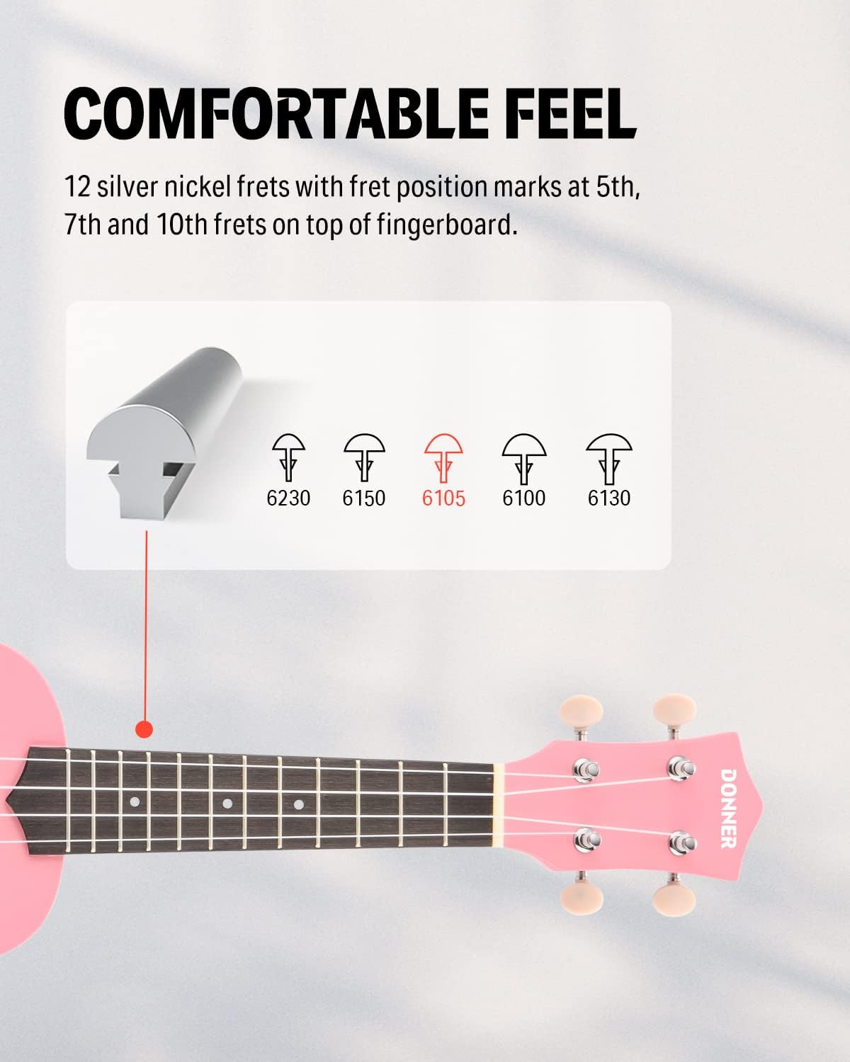 Drift Tone: Soprano Ukulele for Beginner 21 Inch Matte Ukulele Beginner Kit with Bag Strap Tuner Strings Picks Cloth, Free Online Lessons, Kids Holiday Christmas & Birthday Gift (Light Pink)