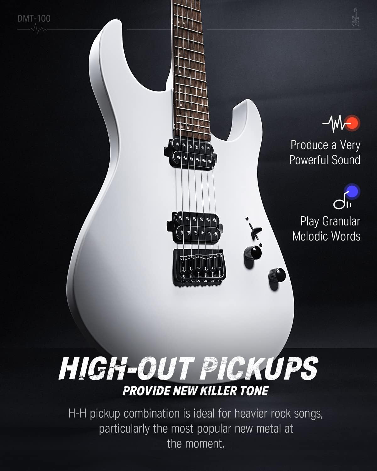 Drift Tone: , DST-152B 39" Electric Guitar Kit HSS Pickup Coil Split with Amp, Bag, Accessories, Black Solid Body Guitarra Electrica