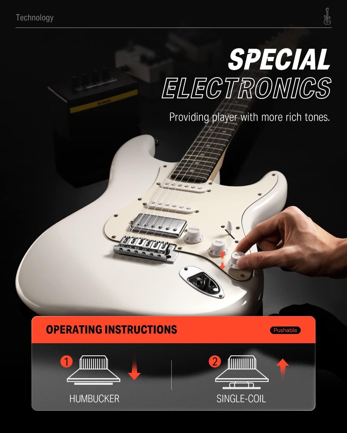 Drift Tone: , DST-152B 39" Electric Guitar Kit HSS Pickup Coil Split with Amp, Bag, Accessories, Black Solid Body Guitarra Electrica