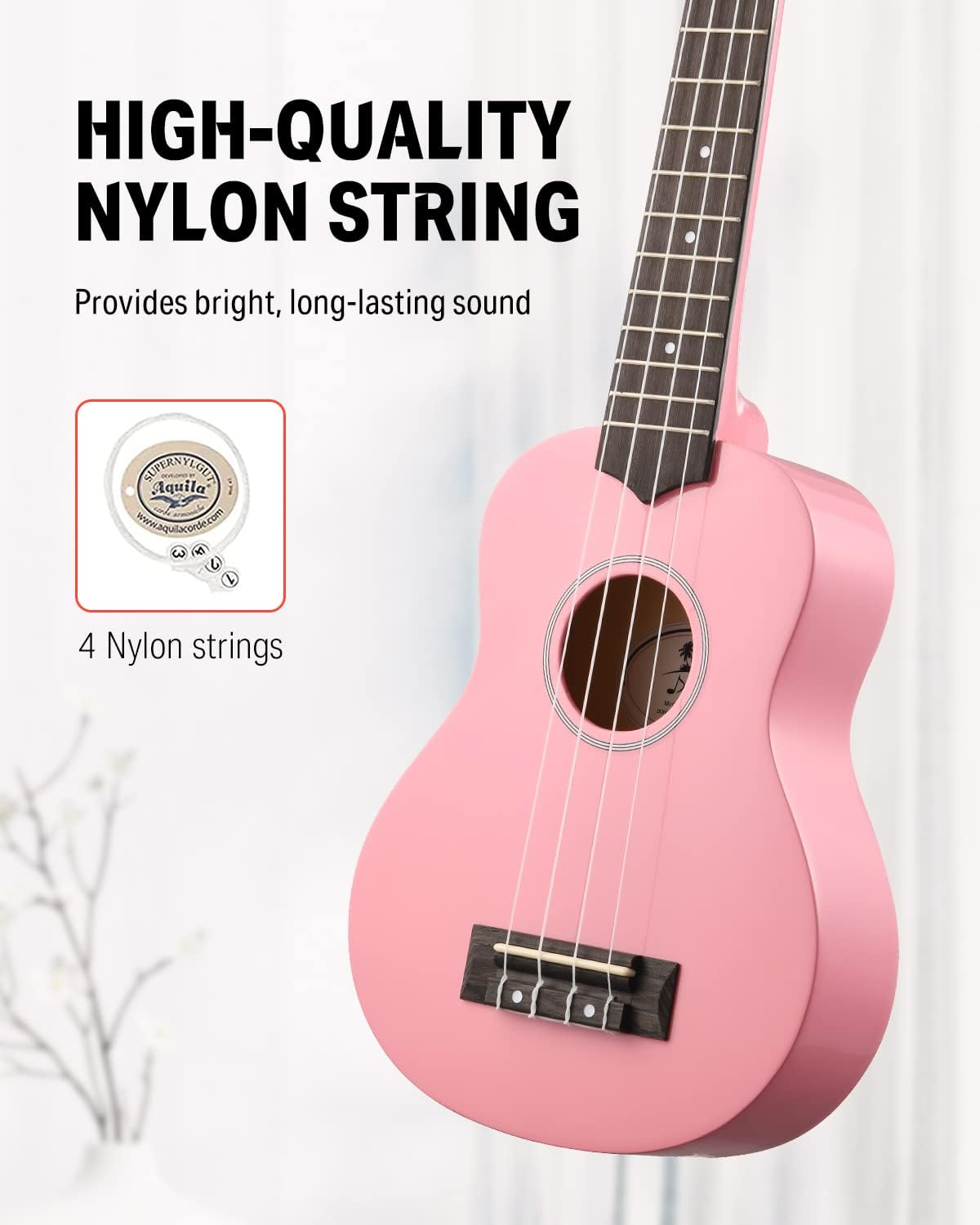 Drift Tone: Soprano Ukulele for Beginner 21 Inch Matte Ukulele Beginner Kit with Bag Strap Tuner Strings Picks Cloth, Free Online Lessons, Kids Holiday Christmas & Birthday Gift (Light Pink)