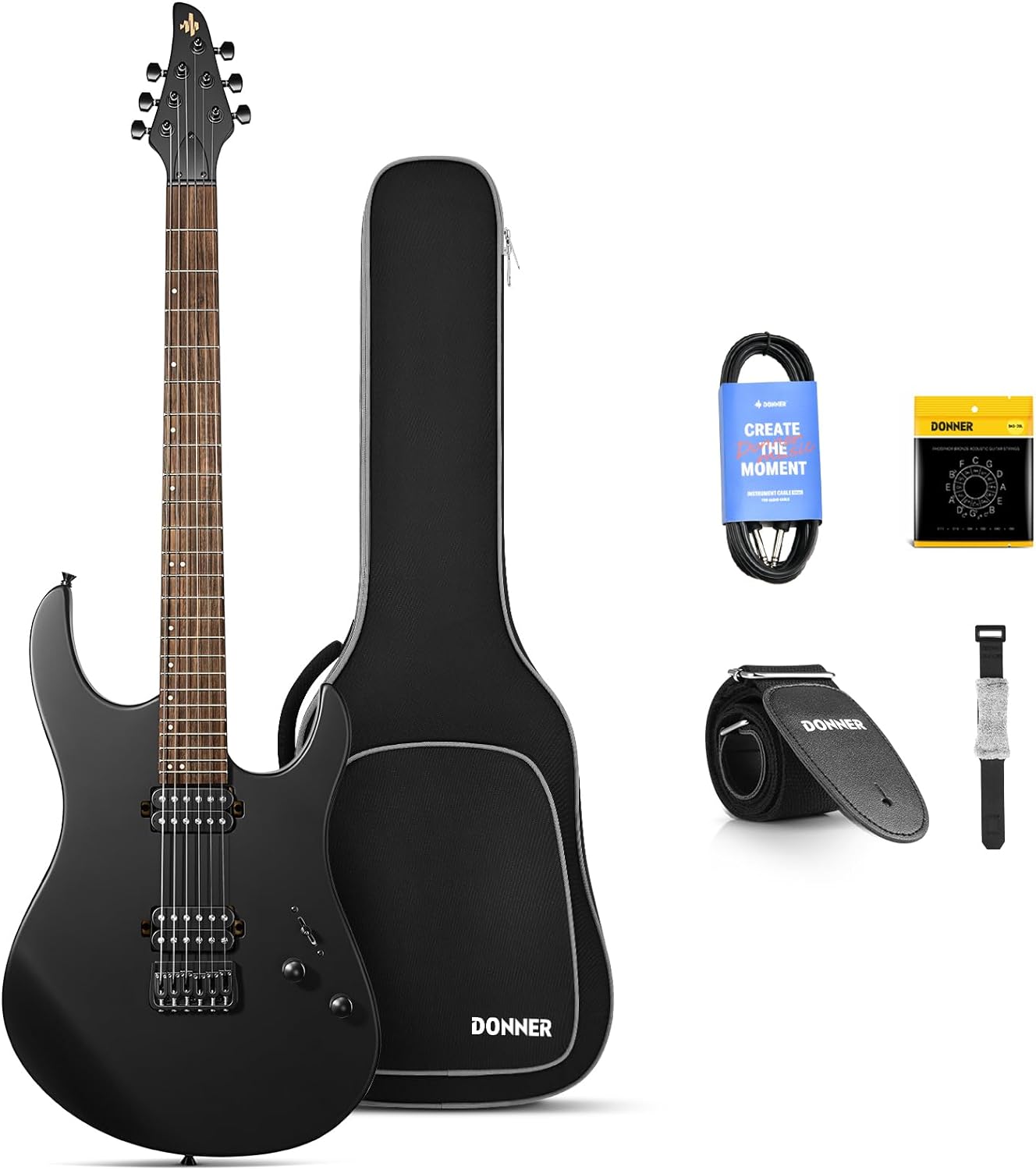 Drift Tone: , DST-152B 39" Electric Guitar Kit HSS Pickup Coil Split with Amp, Bag, Accessories, Black Solid Body Guitarra Electrica