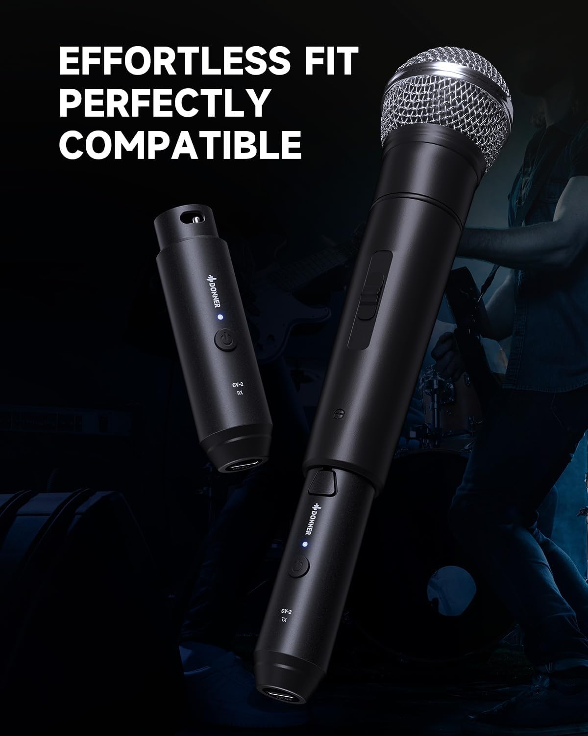 Drift Tone: Wireless XLR Microphone Transmitter Receiver, 2.4GHz Plug-on Wireless Microphone Adapter with 24-bit/192kHz High-Resolution for Dynamic Microphone, Audio Mixer, PA System, Camera (CV-2)