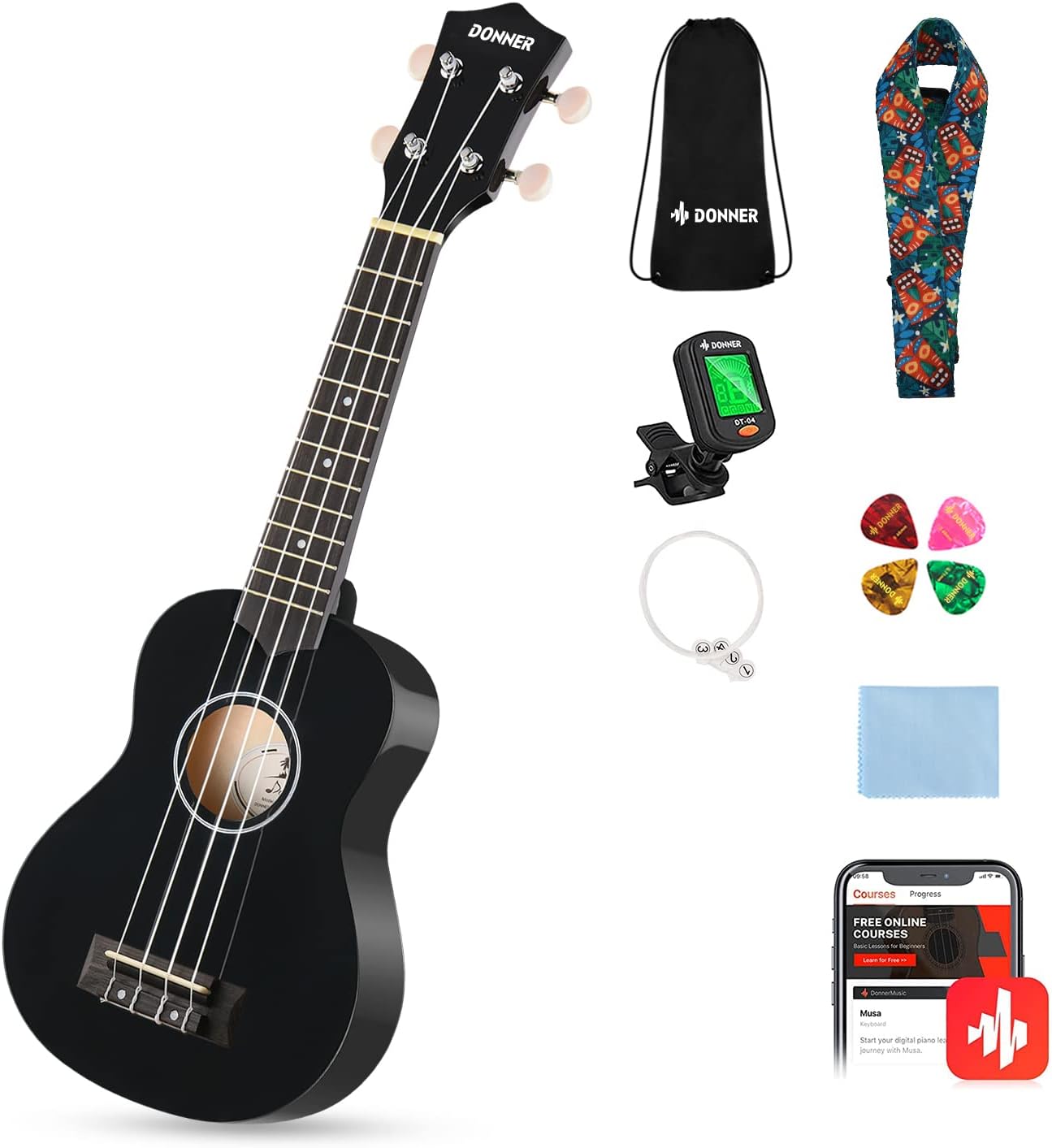 Drift Tone: Soprano Ukulele for Beginner 21 Inch Matte Ukulele Beginner Kit with Bag Strap Tuner Strings Picks Cloth, Free Online Lessons, Kids Holiday Christmas & Birthday Gift (Light Pink)