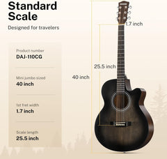 Drift Tone: Left Handed Acoustic Guitar Kit for Beginner Adult Full Size Cutaway Lefty Acustica Guitarra Bundle Set with Bag Strap Tuner Capo Pickguard String, 41 Inch, DAG-1CL