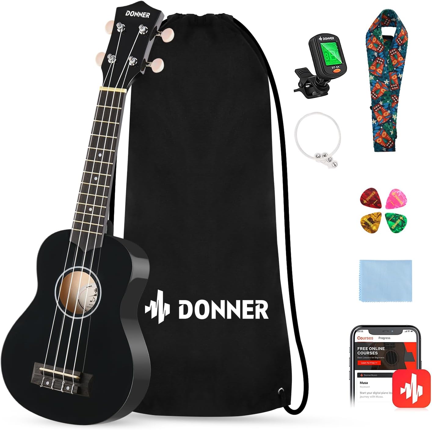 Drift Tone: Soprano Ukulele for Beginner 21 Inch Matte Ukulele Beginner Kit with Bag Strap Tuner Strings Picks Cloth, Free Online Lessons, Kids Holiday Christmas & Birthday Gift (Light Pink)