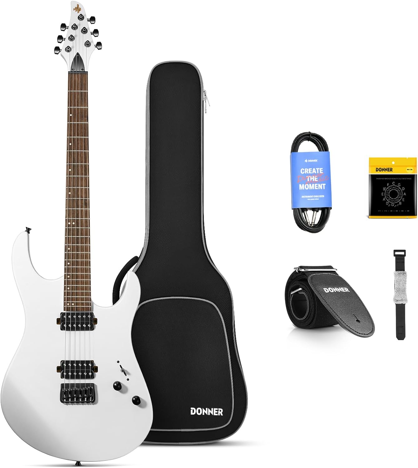 Drift Tone: , DST-152B 39" Electric Guitar Kit HSS Pickup Coil Split with Amp, Bag, Accessories, Black Solid Body Guitarra Electrica