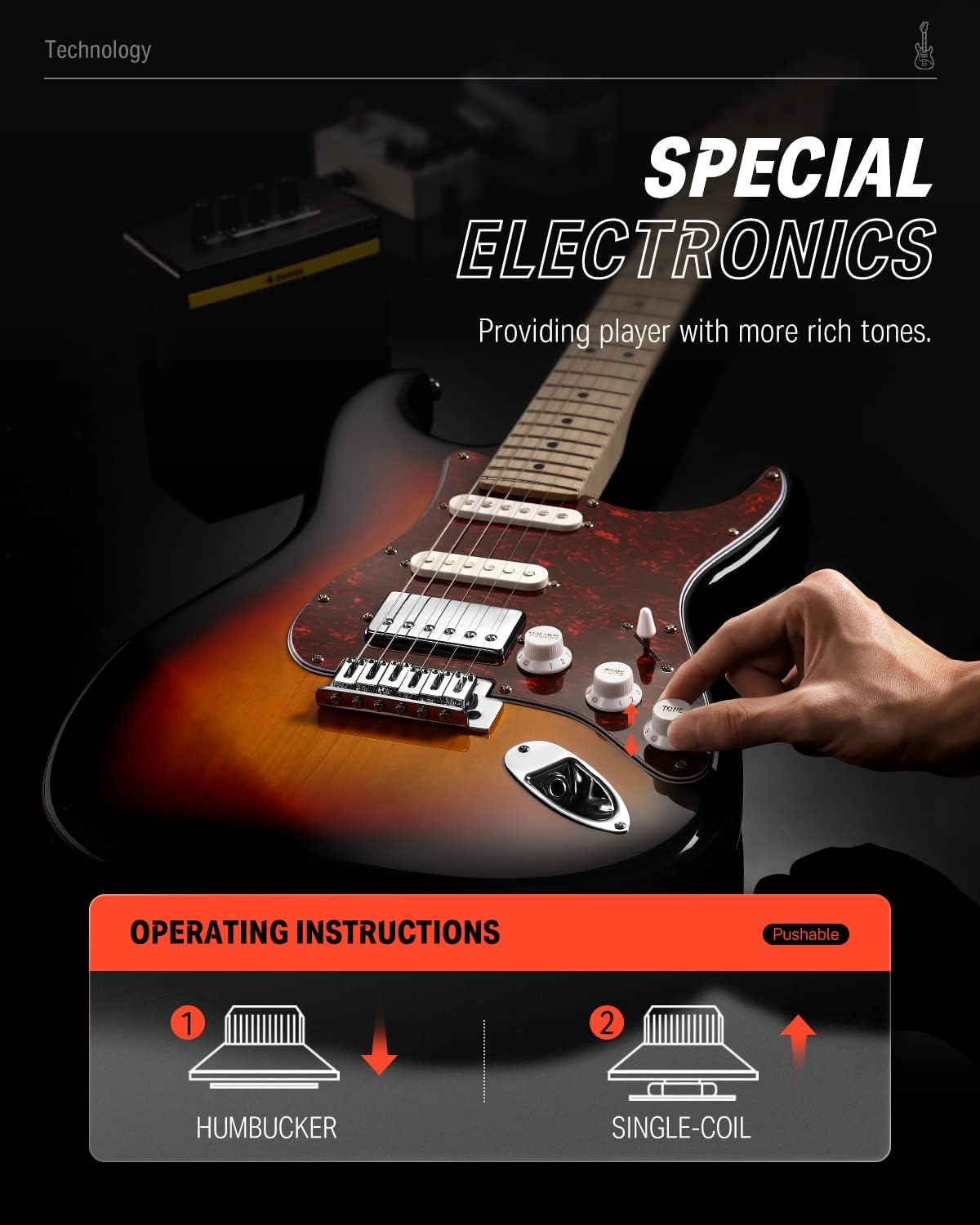 Drift Tone: , DST-152B 39" Electric Guitar Kit HSS Pickup Coil Split with Amp, Bag, Accessories, Black Solid Body Guitarra Electrica