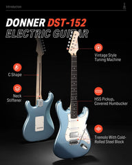 Drift Tone: , DST-152B 39" Electric Guitar Kit HSS Pickup Coil Split with Amp, Bag, Accessories, Black Solid Body Guitarra Electrica