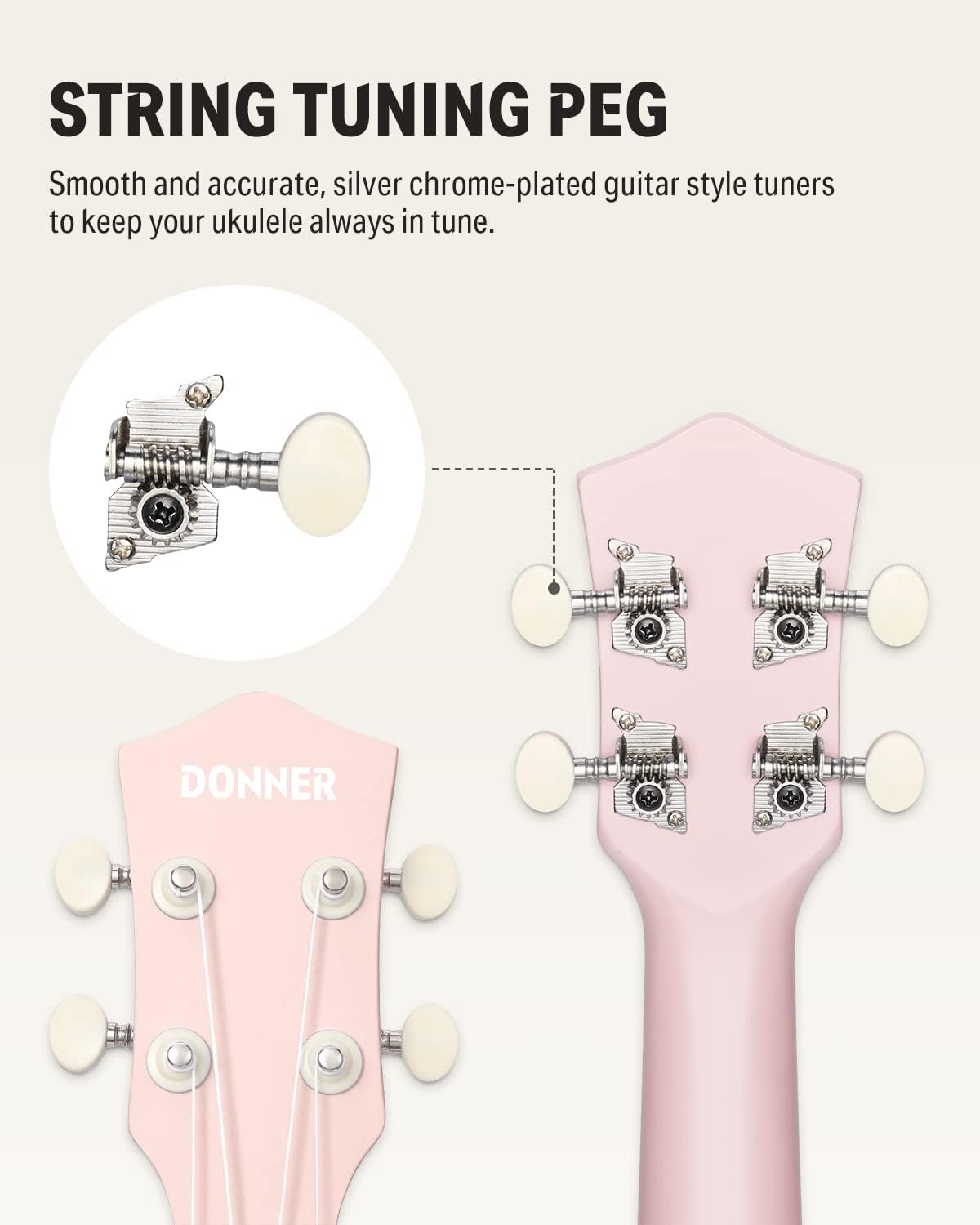 Drift Tone: Soprano Ukulele for Beginner 21 Inch Matte Ukulele Beginner Kit with Bag Strap Tuner Strings Picks Cloth, Free Online Lessons, Kids Holiday Christmas & Birthday Gift (Light Pink)