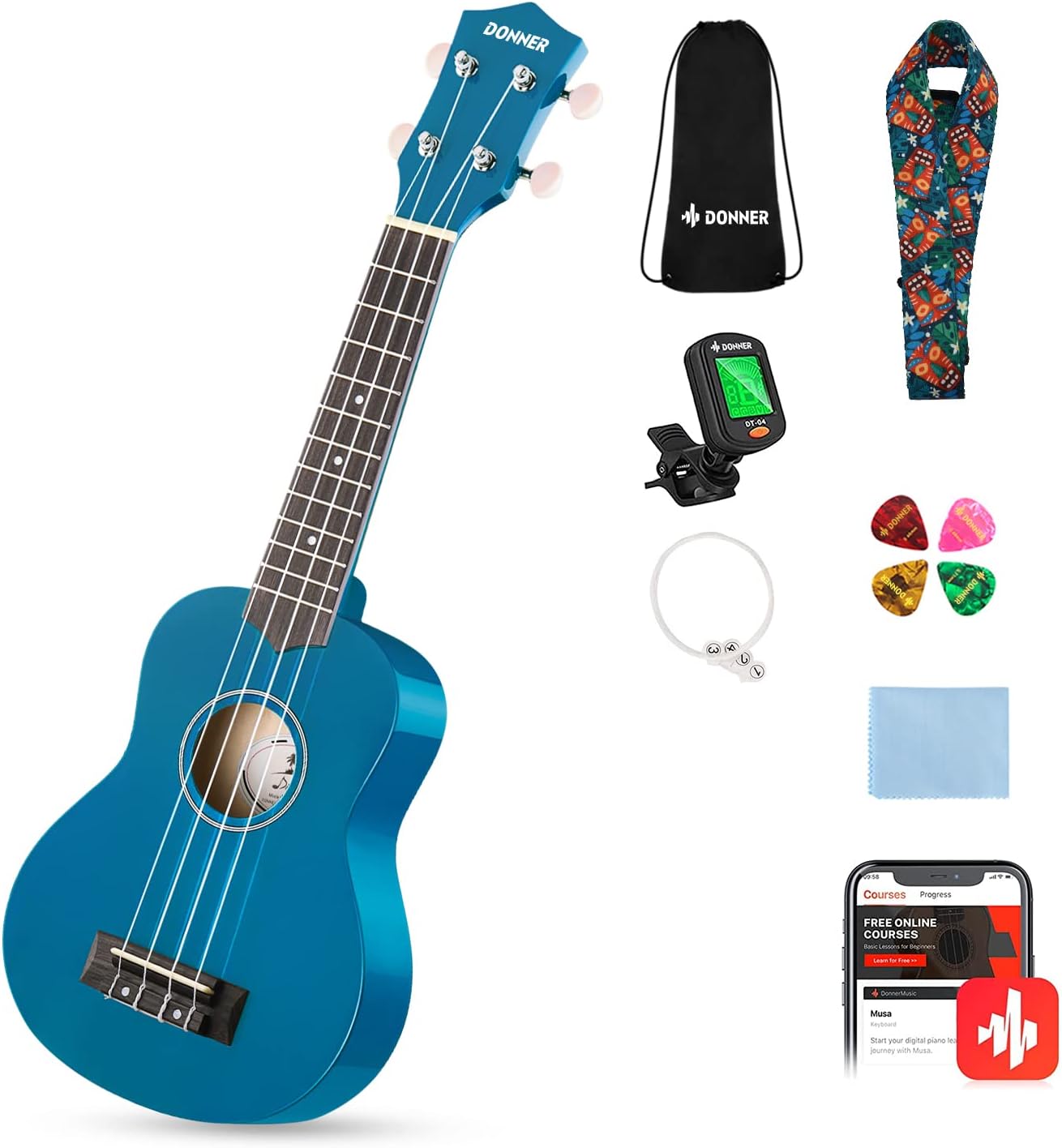 Drift Tone: Soprano Ukulele for Beginner 21 Inch Matte Ukulele Beginner Kit with Bag Strap Tuner Strings Picks Cloth, Free Online Lessons, Kids Holiday Christmas & Birthday Gift (Light Pink)