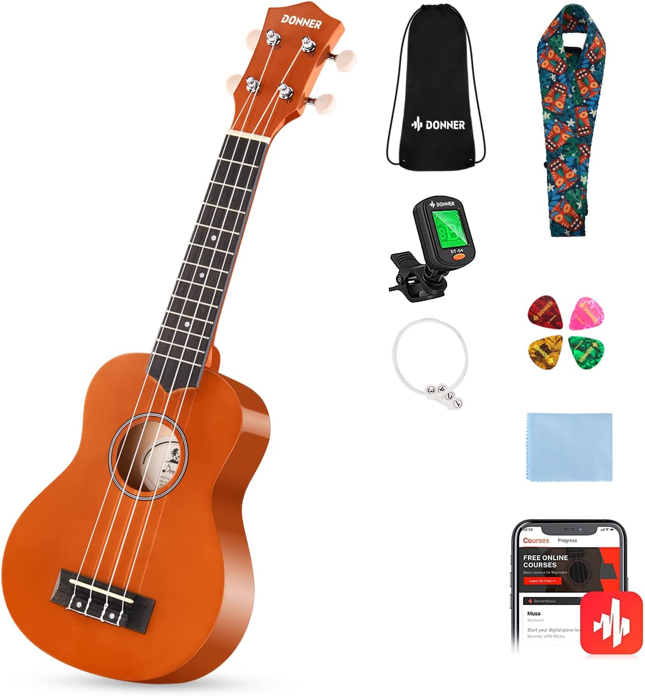 Drift Tone: Soprano Ukulele for Beginner 21 Inch Matte Ukulele Beginner Kit with Bag Strap Tuner Strings Picks Cloth, Free Online Lessons, Kids Holiday Christmas & Birthday Gift (Light Pink)