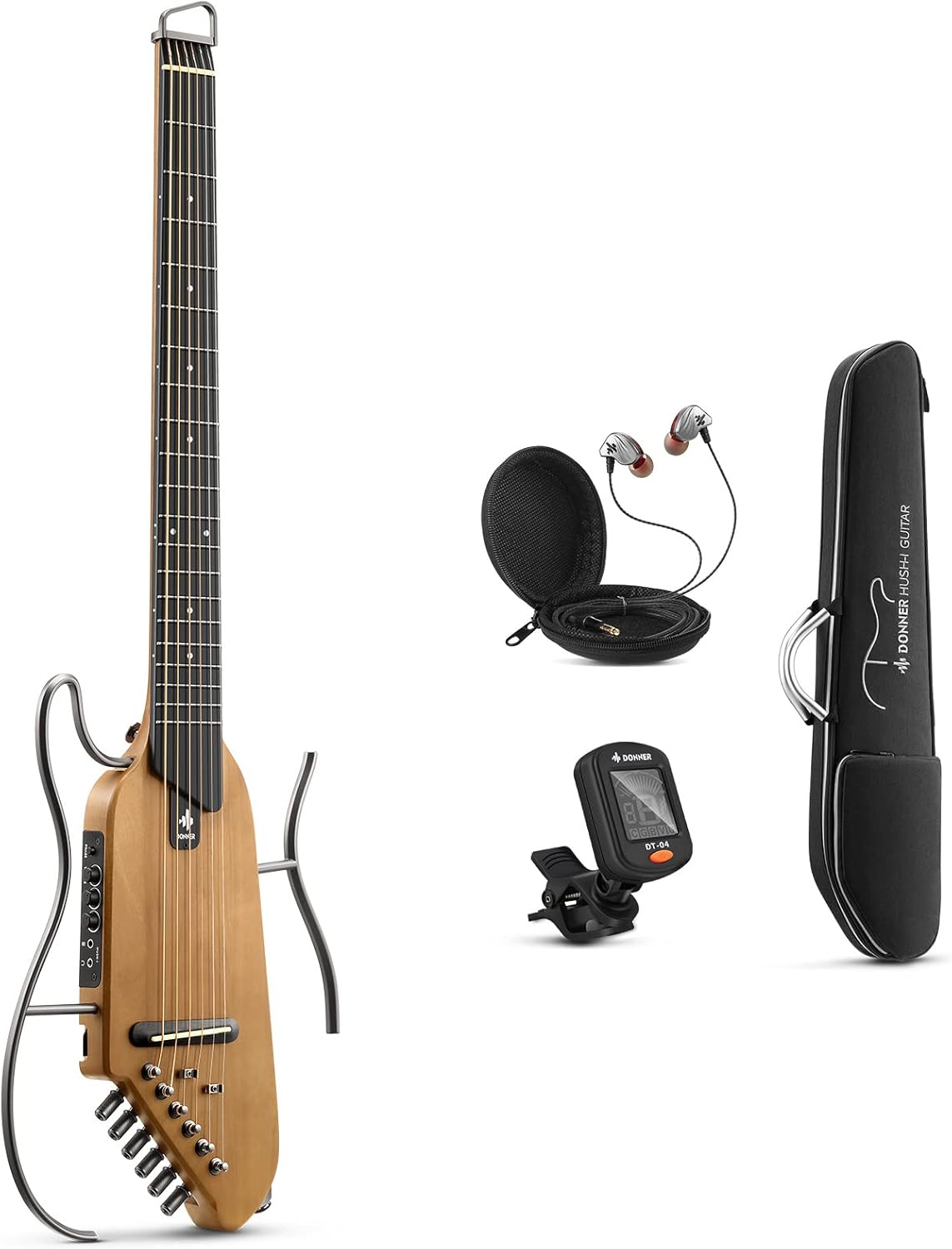 Drift Tone: HUSH I Guitar For Travel - Portable Ultra-Light and Quiet Performance Headless Acoustic-Electric Guitar, Mahogany Body with Removable Frames, Gig Bag,and Accessories