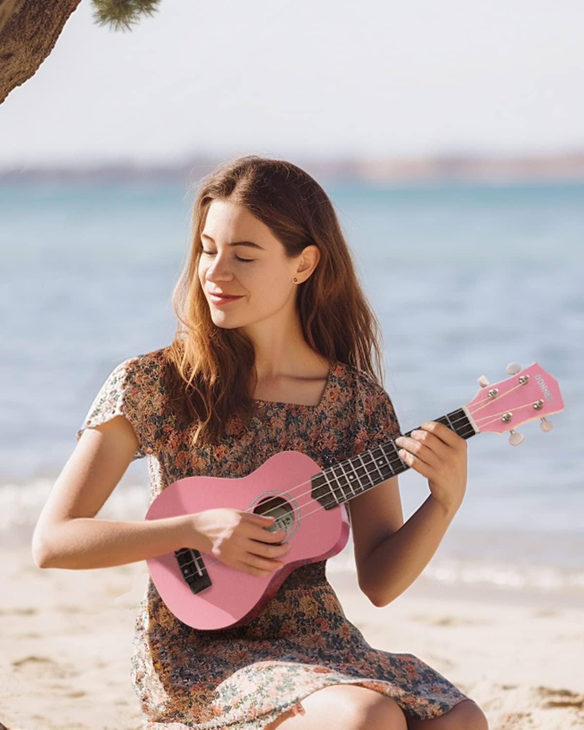 Drift Tone: Soprano Ukulele for Beginner 21 Inch Matte Ukulele Beginner Kit with Bag Strap Tuner Strings Picks Cloth, Free Online Lessons, Kids Holiday Christmas & Birthday Gift (Light Pink)