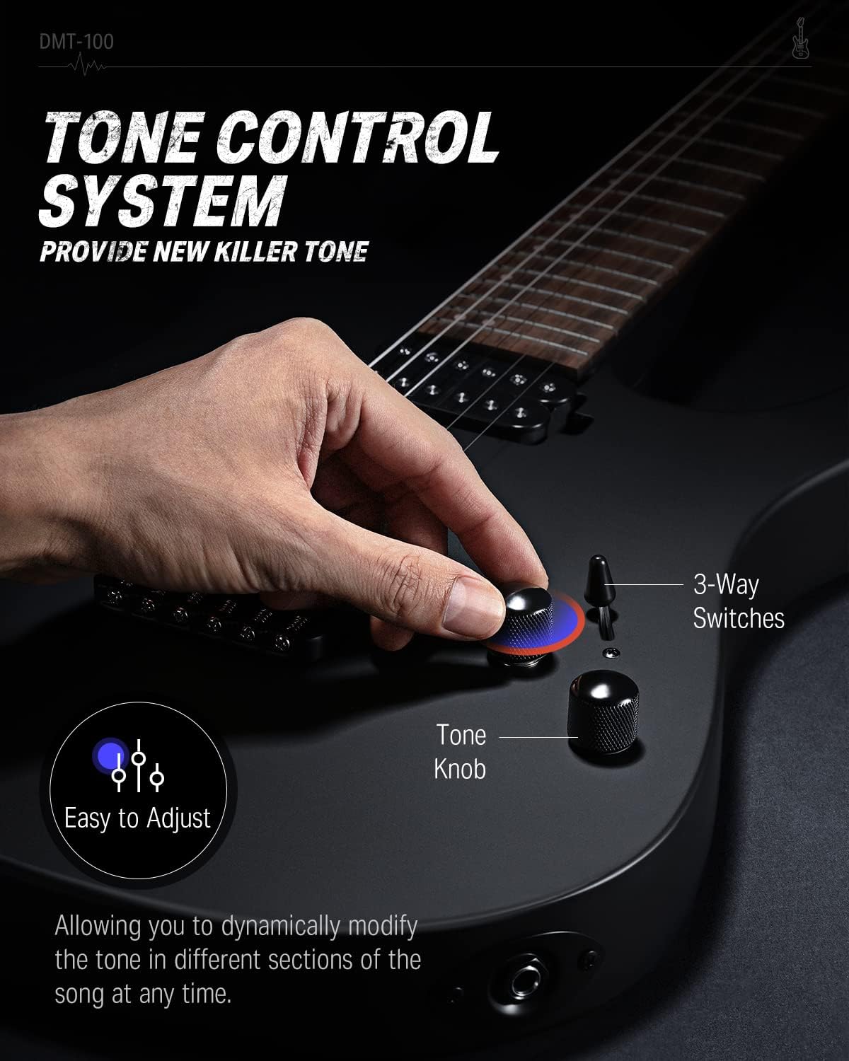 Drift Tone: , DST-152B 39" Electric Guitar Kit HSS Pickup Coil Split with Amp, Bag, Accessories, Black Solid Body Guitarra Electrica