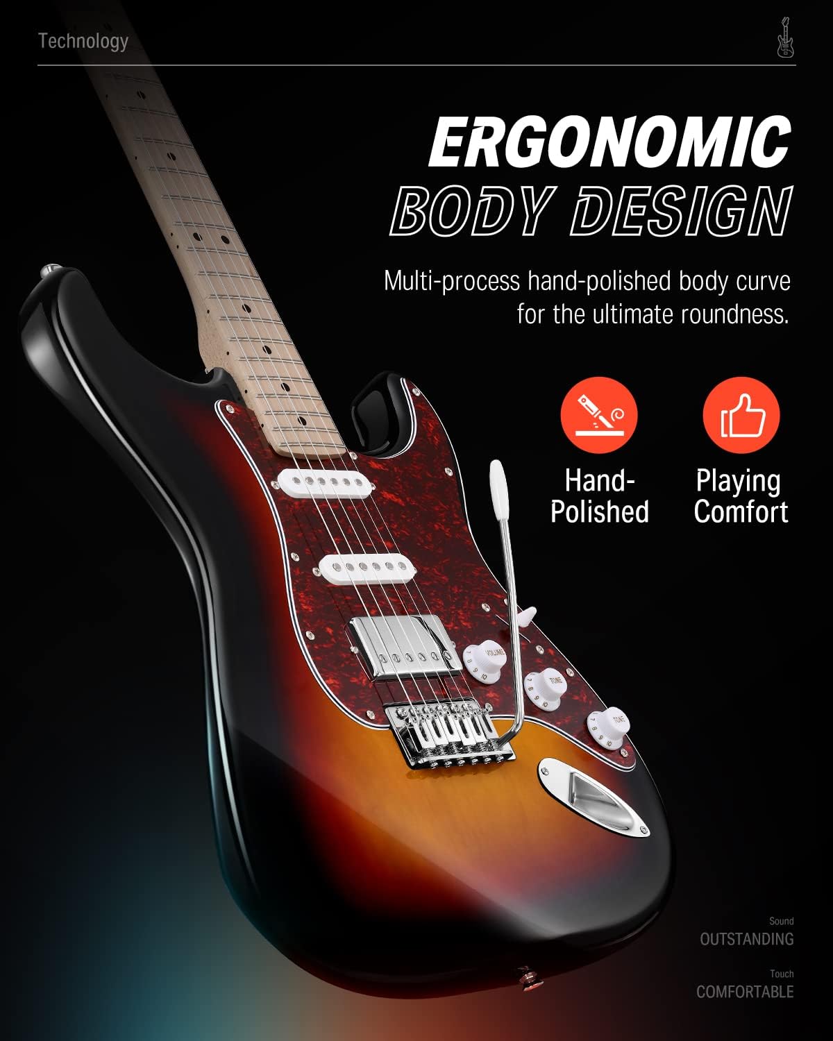 Drift Tone: , DST-152B 39" Electric Guitar Kit HSS Pickup Coil Split with Amp, Bag, Accessories, Black Solid Body Guitarra Electrica