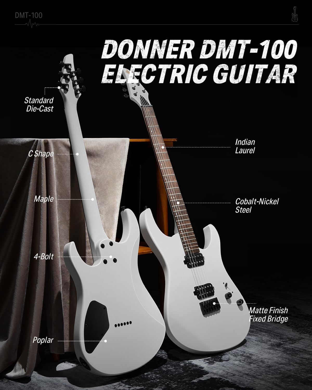 Drift Tone: , DST-152B 39" Electric Guitar Kit HSS Pickup Coil Split with Amp, Bag, Accessories, Black Solid Body Guitarra Electrica