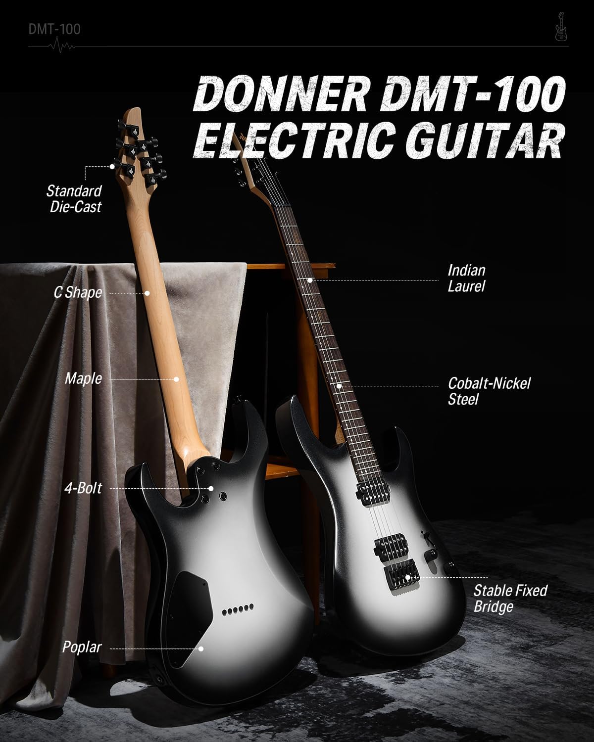 Drift Tone: , DST-152B 39" Electric Guitar Kit HSS Pickup Coil Split with Amp, Bag, Accessories, Black Solid Body Guitarra Electrica