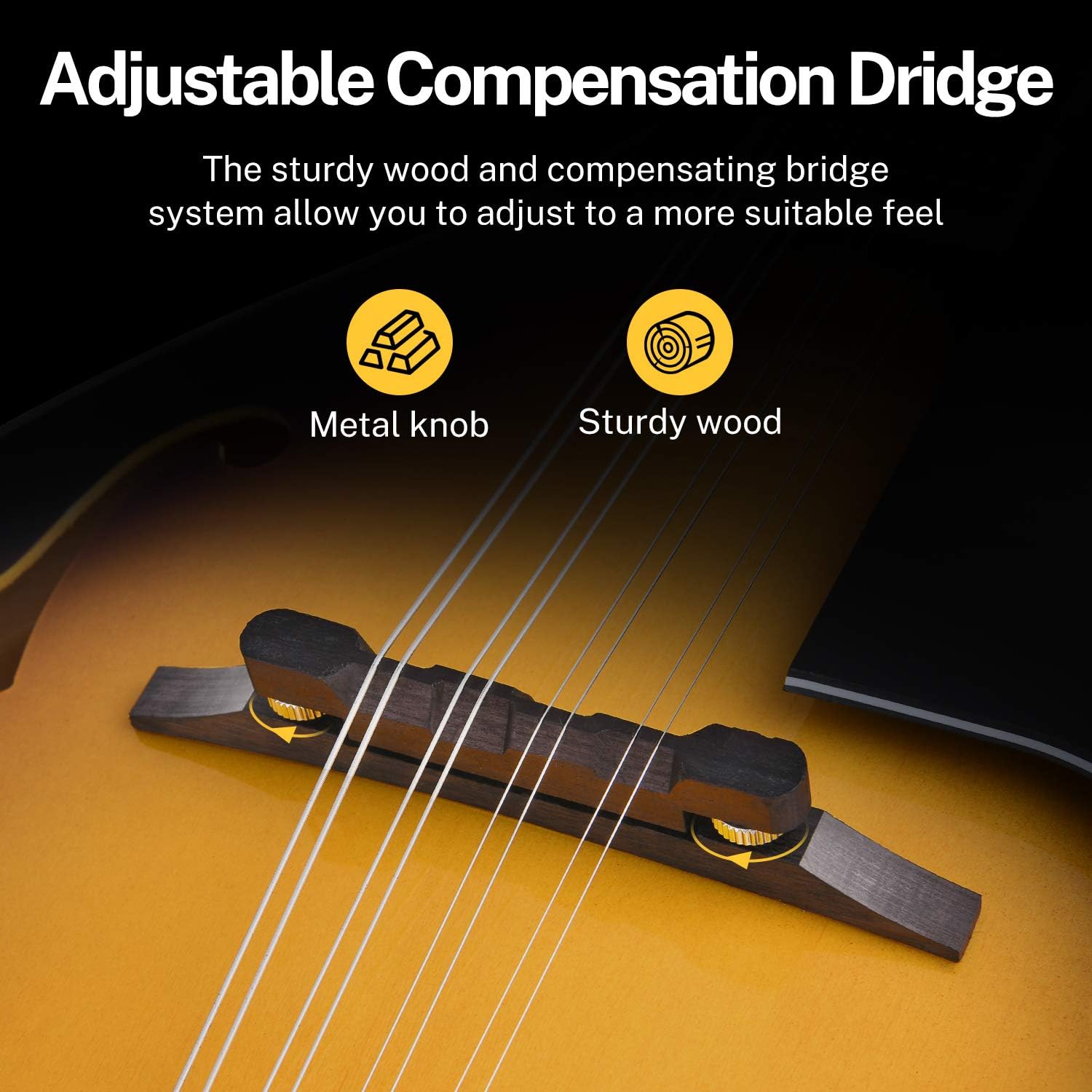 Drift Tone: A Style Mandolin Instrument Sunburst Beginner Adult Acoustic Mandolin Musical Instrument Mahogany 8 String, Bundle With Tuner String Bag Guitar Picks,DML-1