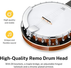 Drift Tone: Banjo Full Size 5 String Tenor Banjolele Guitar with Banjo Kit Tuner Gig Bag, Stringed Musical Instruments for Adult Beginner，DBJ-200