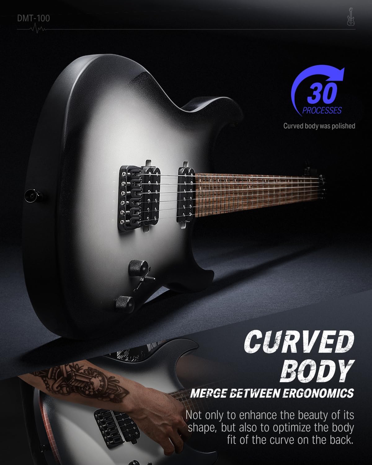 Drift Tone: , DST-152B 39" Electric Guitar Kit HSS Pickup Coil Split with Amp, Bag, Accessories, Black Solid Body Guitarra Electrica