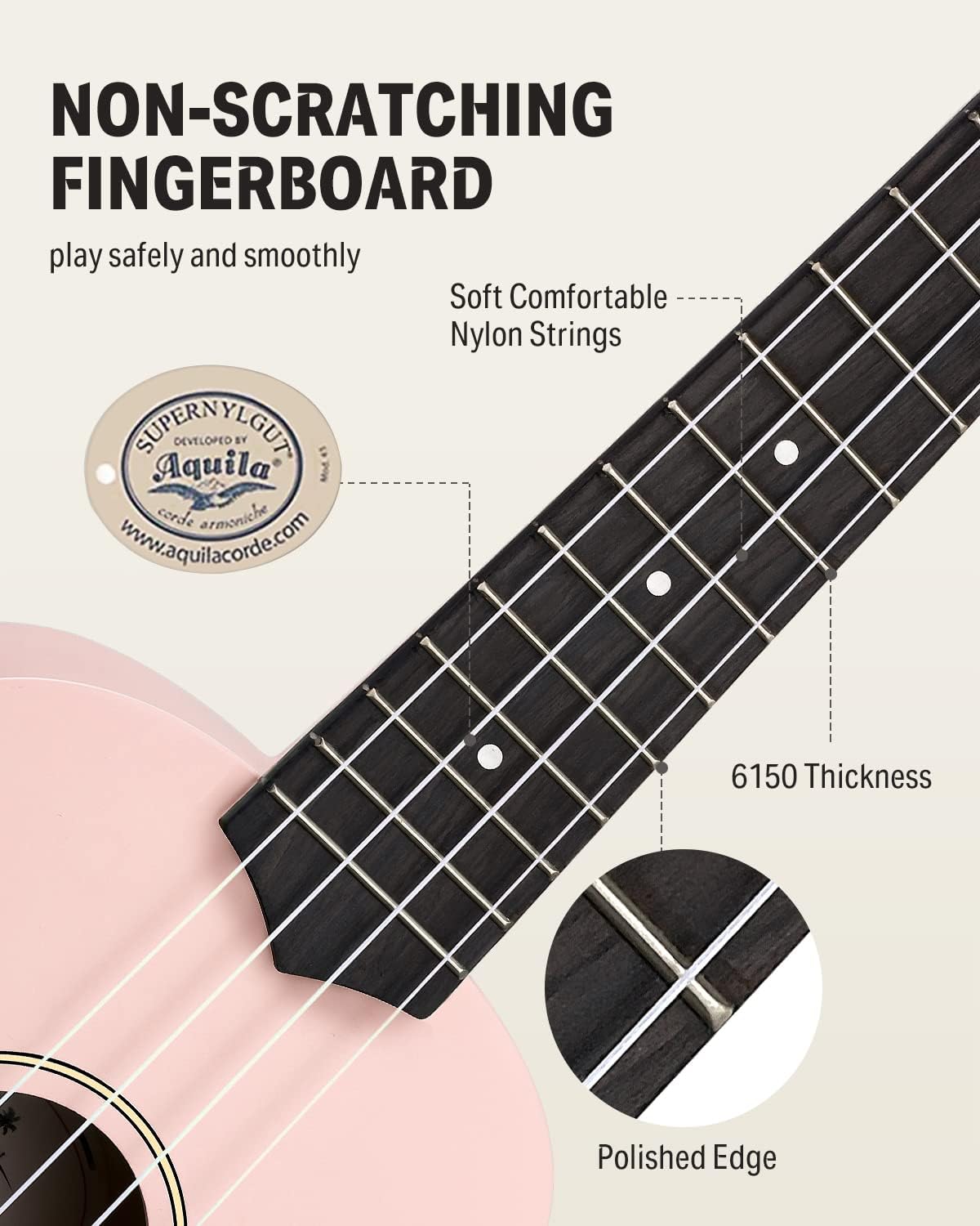 Drift Tone: Soprano Ukulele for Beginner 21 Inch Matte Ukulele Beginner Kit with Bag Strap Tuner Strings Picks Cloth, Free Online Lessons, Kids Holiday Christmas & Birthday Gift (Light Pink)