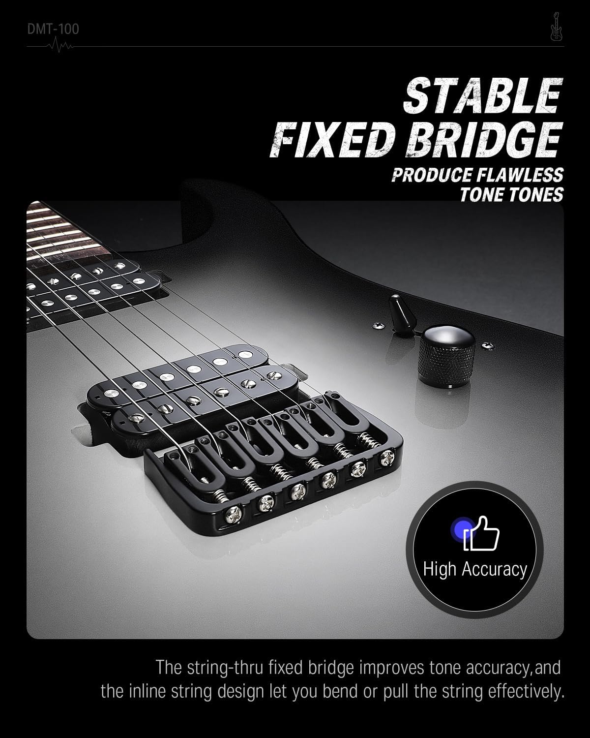 Drift Tone: , DST-152B 39" Electric Guitar Kit HSS Pickup Coil Split with Amp, Bag, Accessories, Black Solid Body Guitarra Electrica
