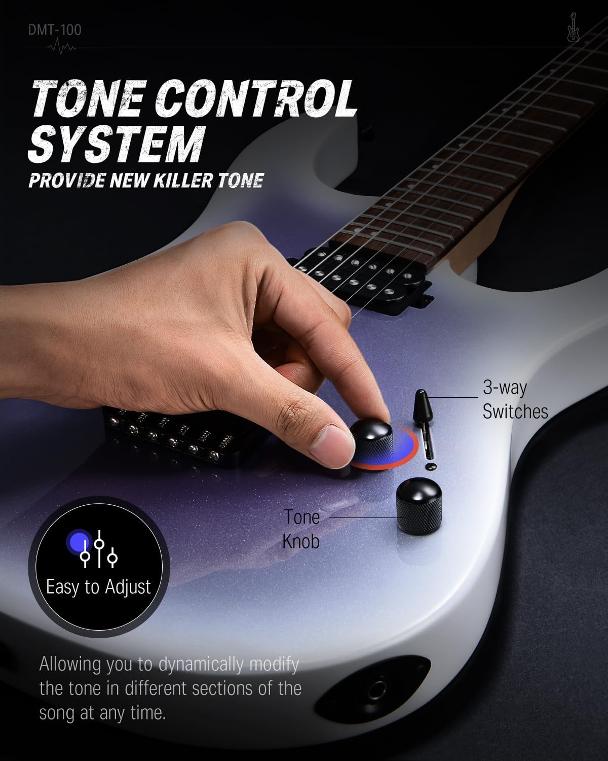Drift Tone: , DST-152B 39" Electric Guitar Kit HSS Pickup Coil Split with Amp, Bag, Accessories, Black Solid Body Guitarra Electrica