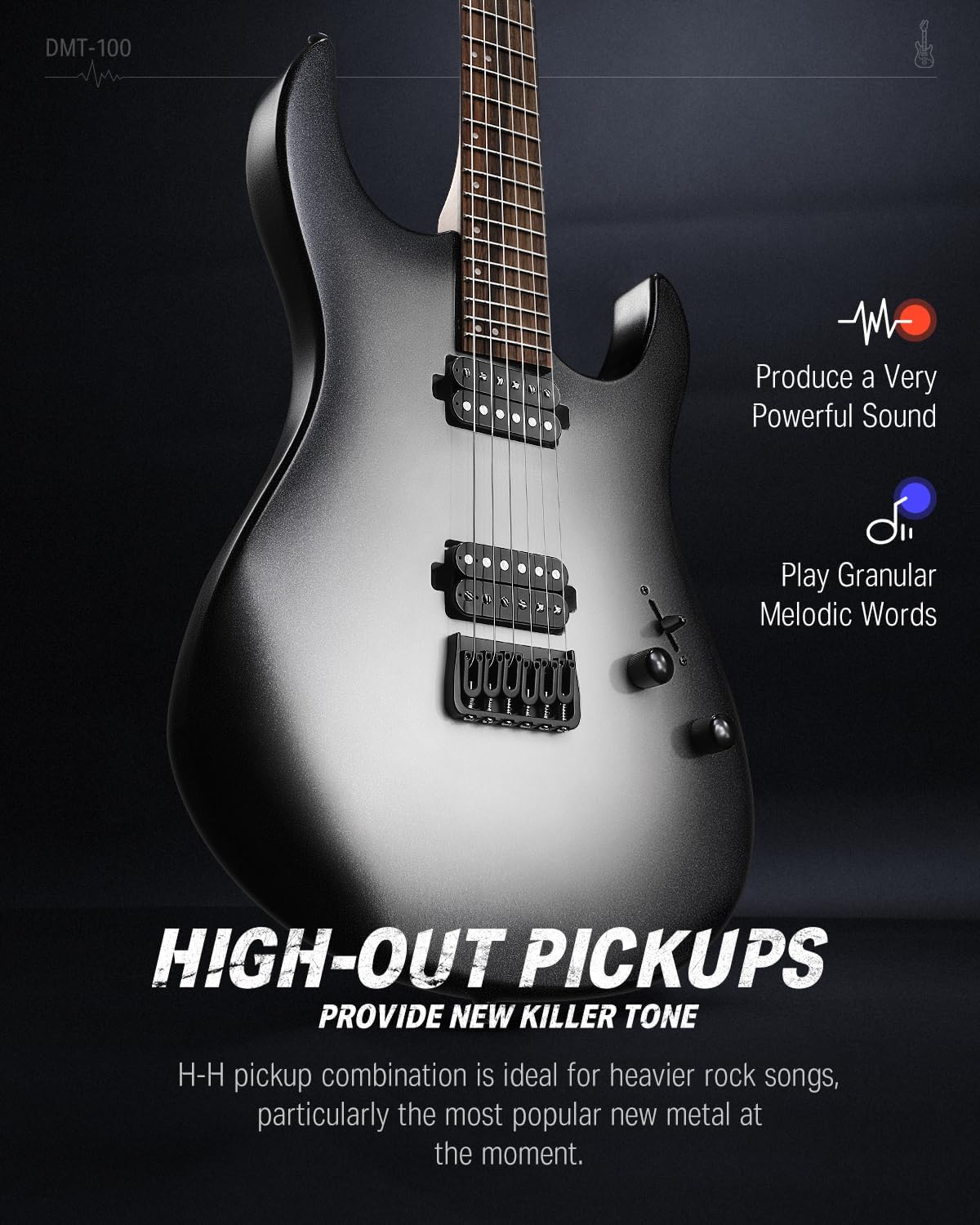 Drift Tone: , DST-152B 39" Electric Guitar Kit HSS Pickup Coil Split with Amp, Bag, Accessories, Black Solid Body Guitarra Electrica