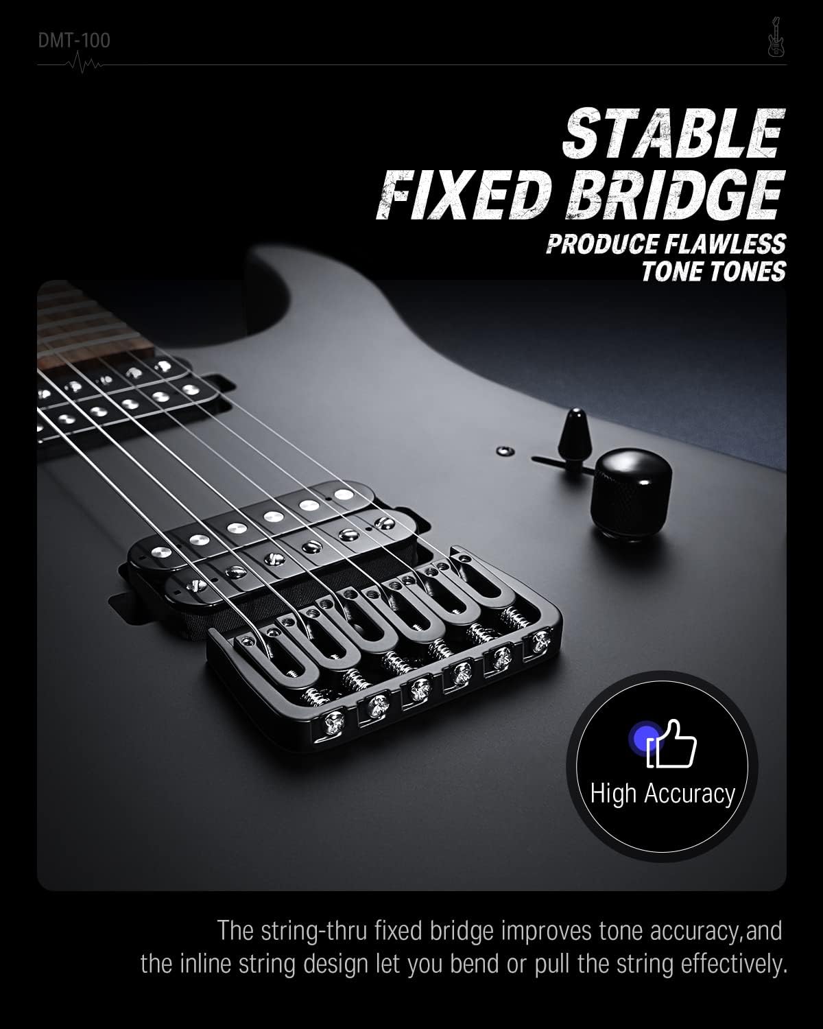 Drift Tone: , DST-152B 39" Electric Guitar Kit HSS Pickup Coil Split with Amp, Bag, Accessories, Black Solid Body Guitarra Electrica