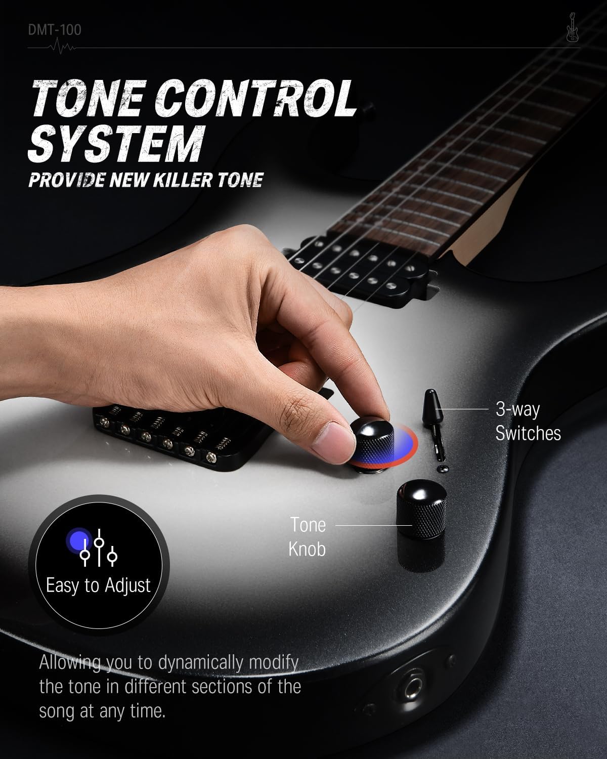 Drift Tone: , DST-152B 39" Electric Guitar Kit HSS Pickup Coil Split with Amp, Bag, Accessories, Black Solid Body Guitarra Electrica