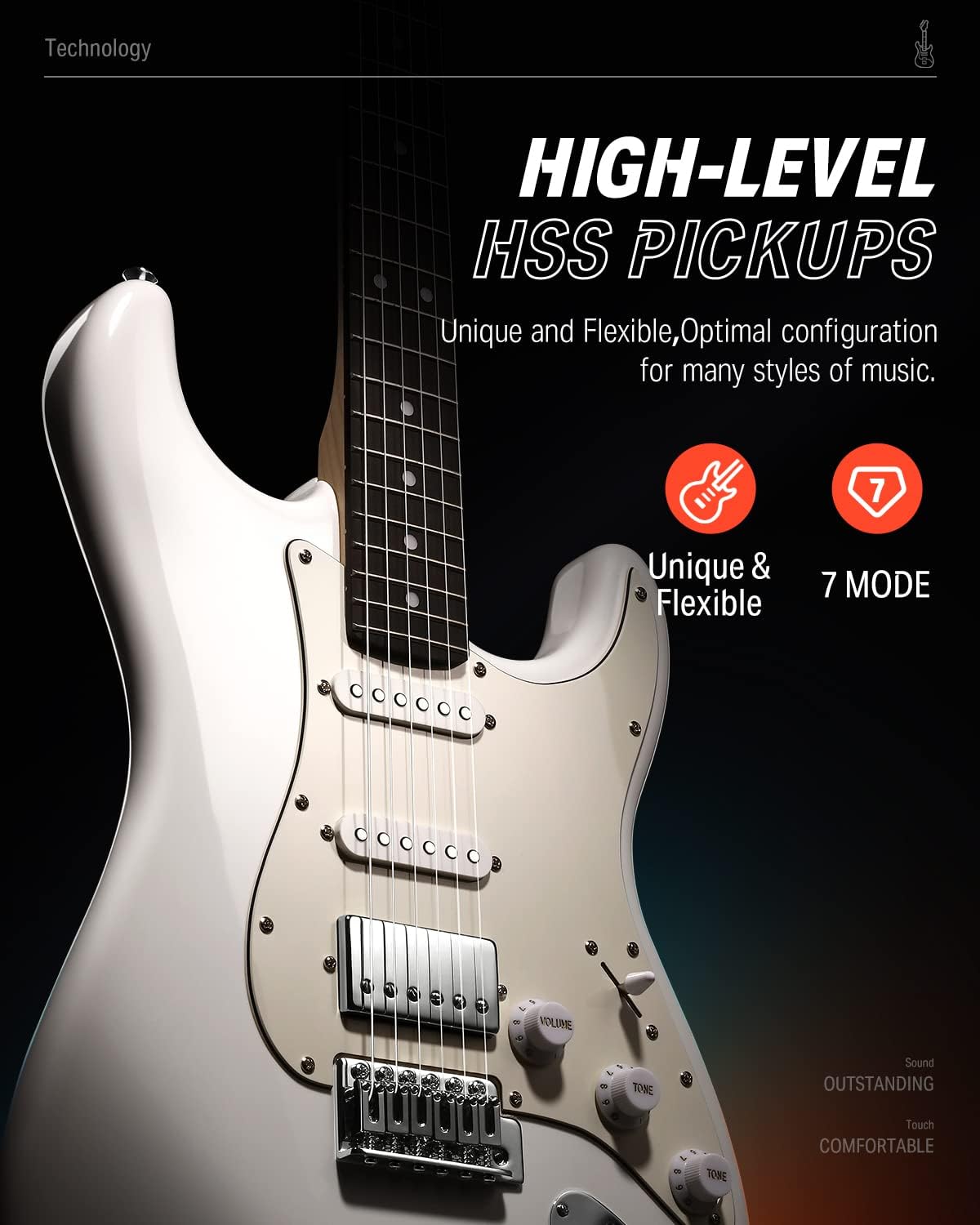Drift Tone: , DST-152B 39" Electric Guitar Kit HSS Pickup Coil Split with Amp, Bag, Accessories, Black Solid Body Guitarra Electrica