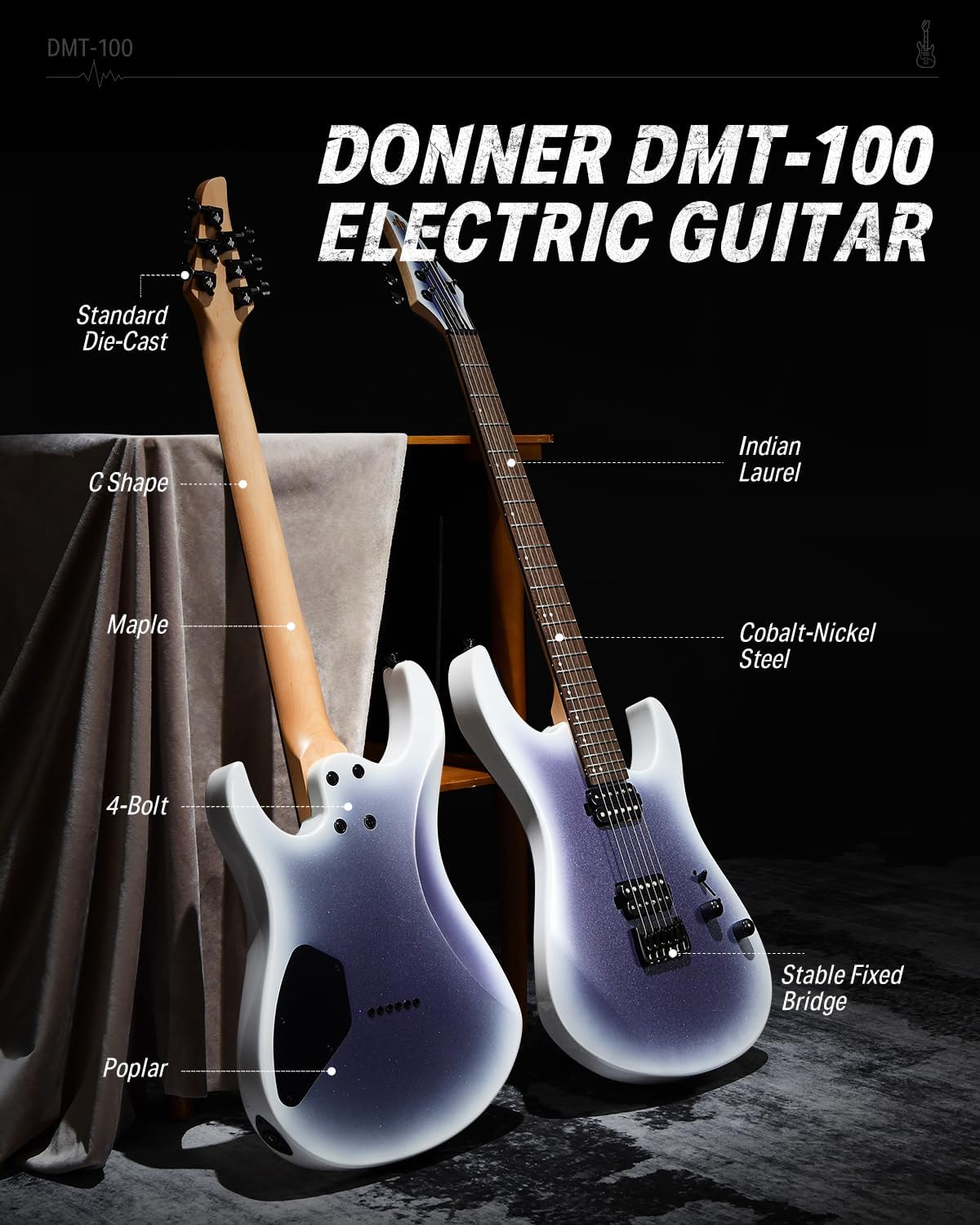 Drift Tone: , DST-152B 39" Electric Guitar Kit HSS Pickup Coil Split with Amp, Bag, Accessories, Black Solid Body Guitarra Electrica