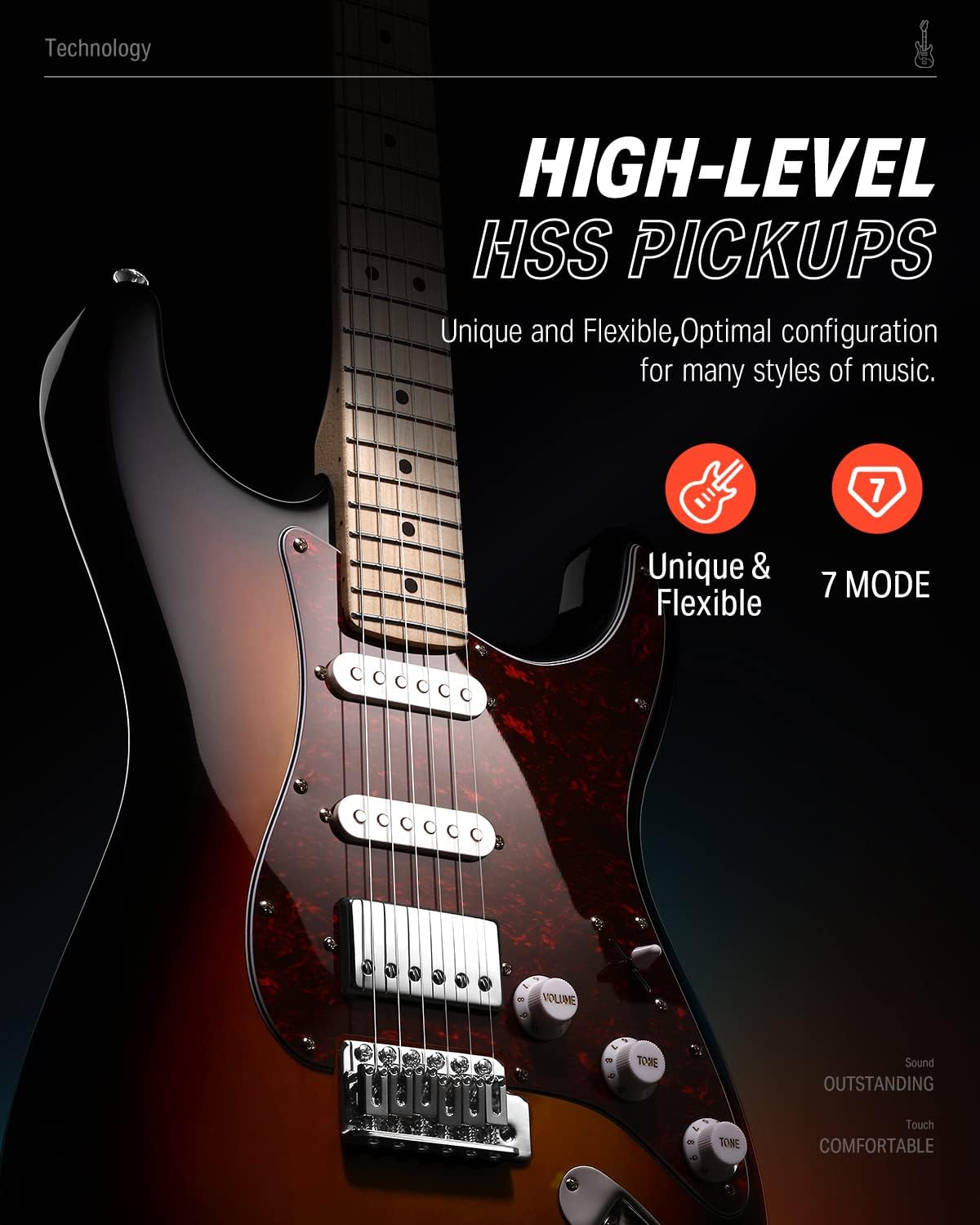 Drift Tone: , DST-152B 39" Electric Guitar Kit HSS Pickup Coil Split with Amp, Bag, Accessories, Black Solid Body Guitarra Electrica