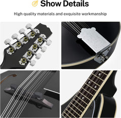 Drift Tone: A Style Mandolin Instrument Sunburst Beginner Adult Acoustic Mandolin Musical Instrument Mahogany 8 String, Bundle With Tuner String Bag Guitar Picks,DML-1