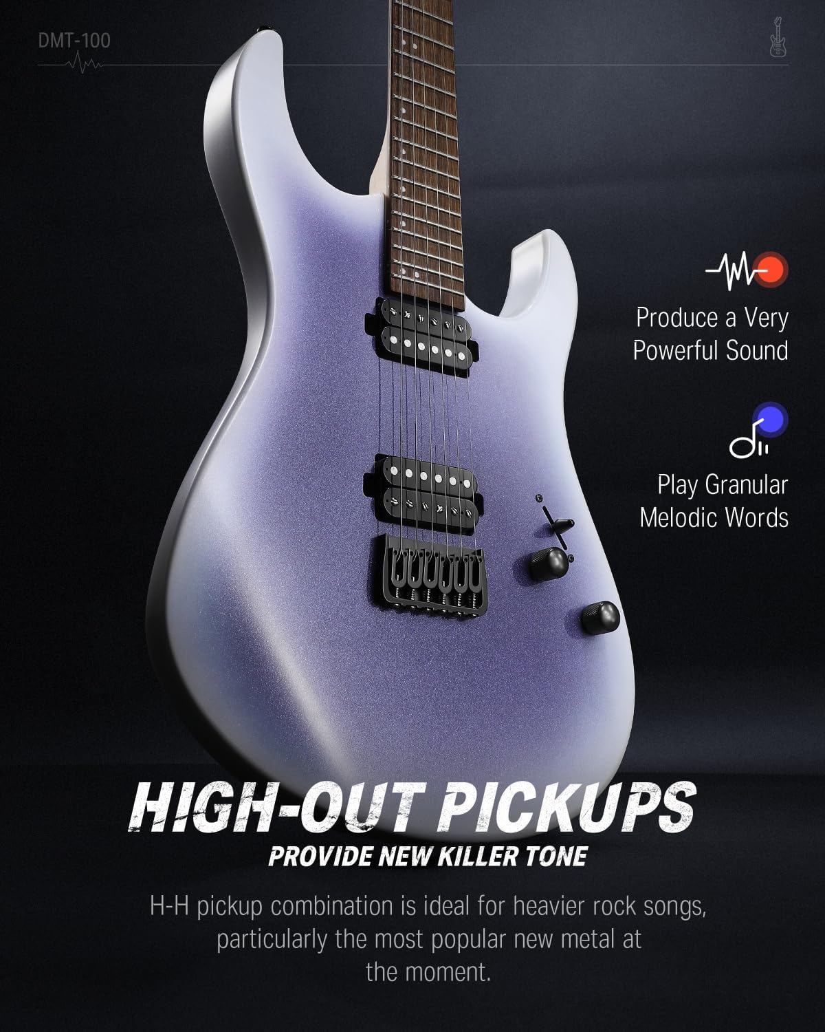 Drift Tone: , DST-152B 39" Electric Guitar Kit HSS Pickup Coil Split with Amp, Bag, Accessories, Black Solid Body Guitarra Electrica