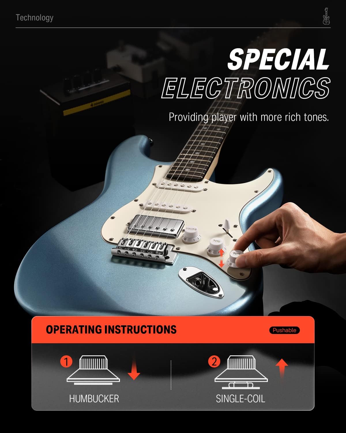 Drift Tone: , DST-152B 39" Electric Guitar Kit HSS Pickup Coil Split with Amp, Bag, Accessories, Black Solid Body Guitarra Electrica