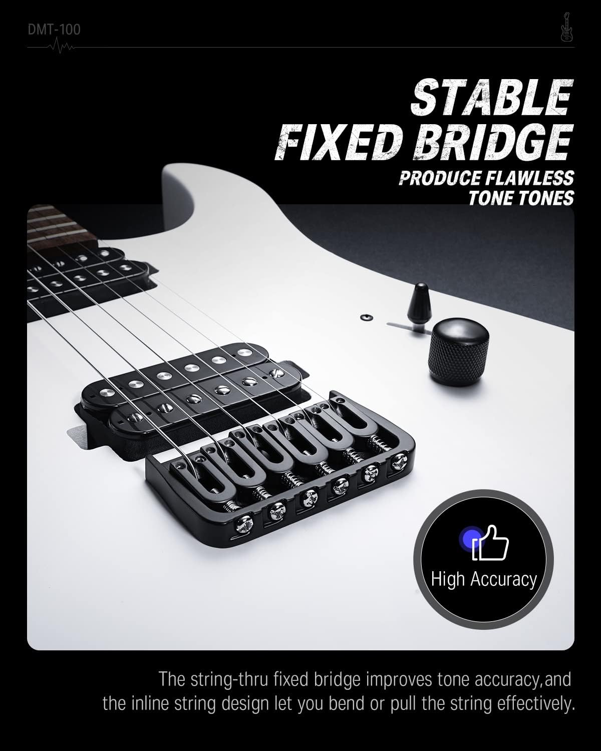 Drift Tone: , DST-152B 39" Electric Guitar Kit HSS Pickup Coil Split with Amp, Bag, Accessories, Black Solid Body Guitarra Electrica