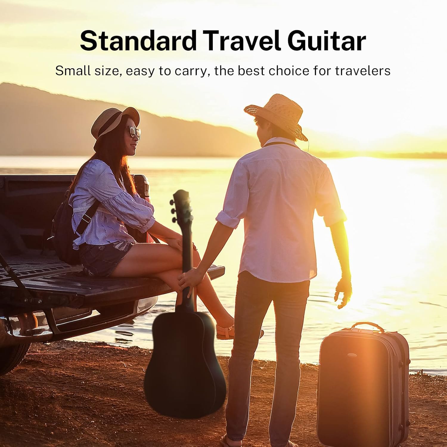 Drift Tone: Acoustic Guitar for Beginner Adult 36'' Dreadnought 3/4 Size Black Guitar Bundle Package Kit Travel, Spruce Wood With Gig Bag Capo Tuner Strap String Guitar Picks DAG-1MB/DAT-110D