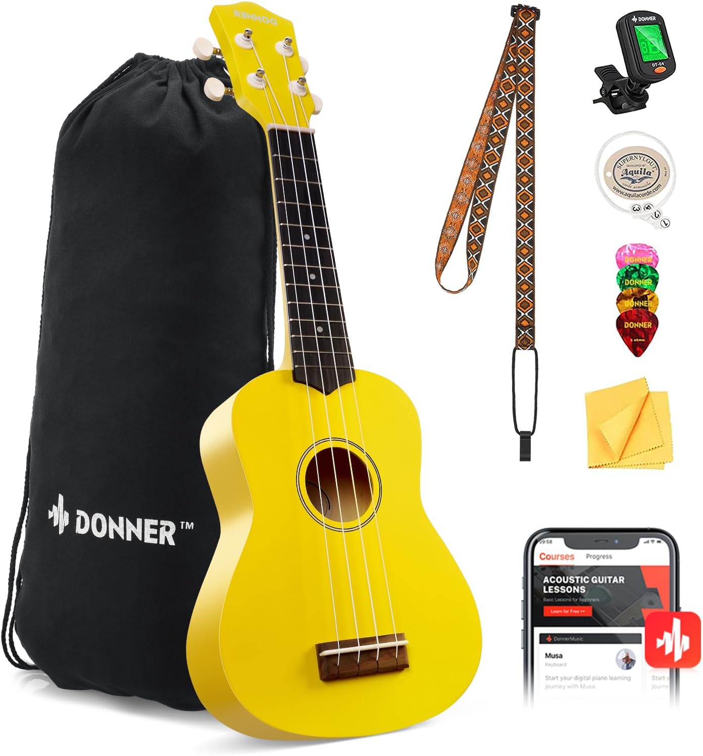 Drift Tone: Soprano Ukulele for Beginner 21 Inch Matte Ukulele Beginner Kit with Bag Strap Tuner Strings Picks Cloth, Free Online Lessons, Kids Holiday Christmas & Birthday Gift (Light Pink)