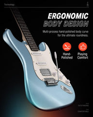 Drift Tone: , DST-152B 39" Electric Guitar Kit HSS Pickup Coil Split with Amp, Bag, Accessories, Black Solid Body Guitarra Electrica