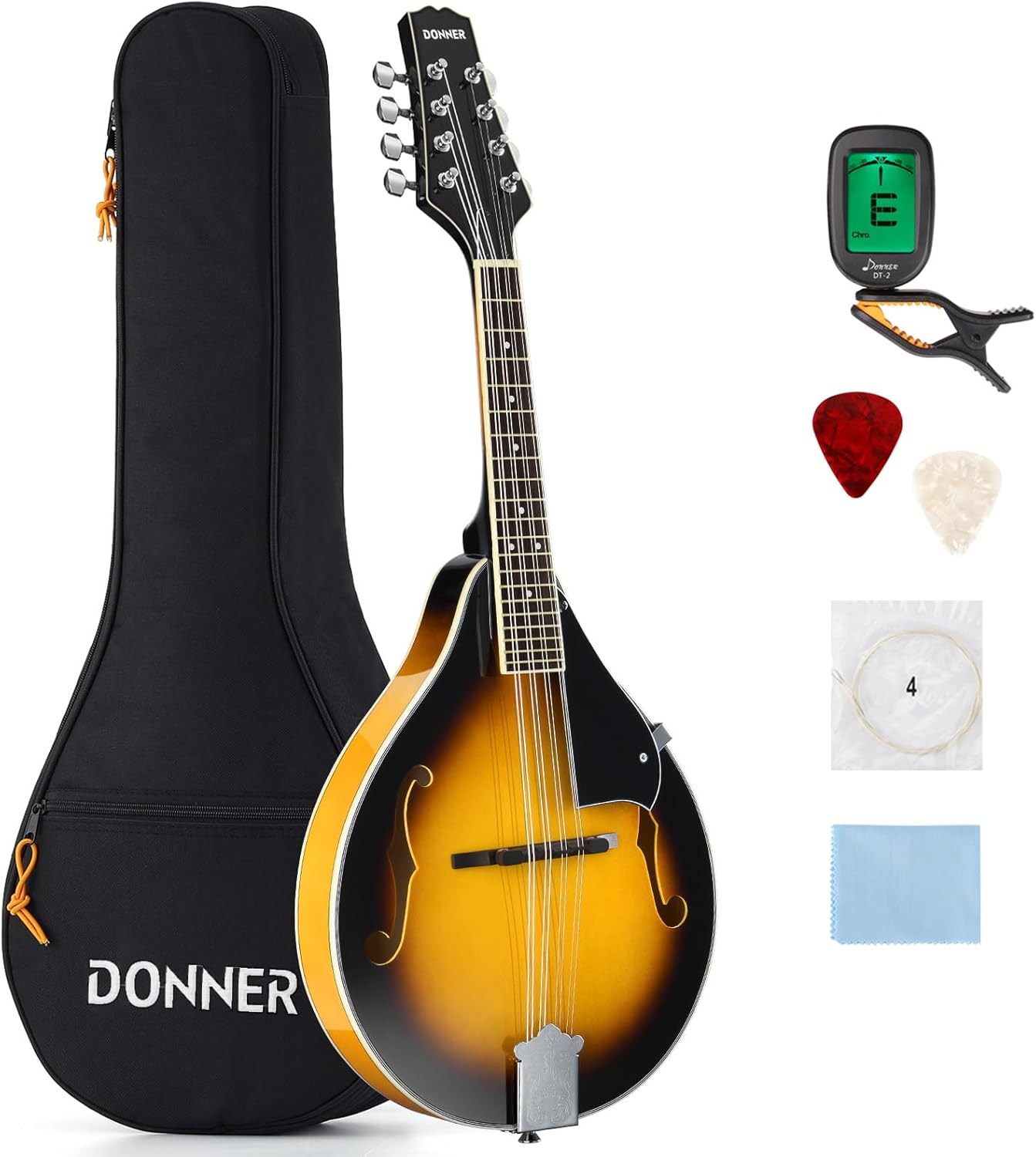 Drift Tone: A Style Mandolin Instrument Sunburst Beginner Adult Acoustic Mandolin Musical Instrument Mahogany 8 String, Bundle With Tuner String Bag Guitar Picks,DML-1