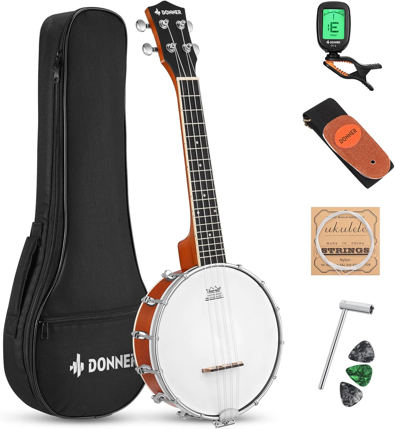 Drift Tone: Banjo Full Size 5 String Tenor Banjolele Guitar with Banjo Kit Tuner Gig Bag, Stringed Musical Instruments for Adult Beginner，DBJ-200