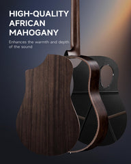 Drift Tone: Carbon X Wood Acoustic Guitar Beginner & Intermediate Learner Kits - Carbon Fiber Top, Wooden Back & Sides, 38" Travel Guitar with Case, Strap, Steel-String, RISING-G1 (Gloss, Brown)