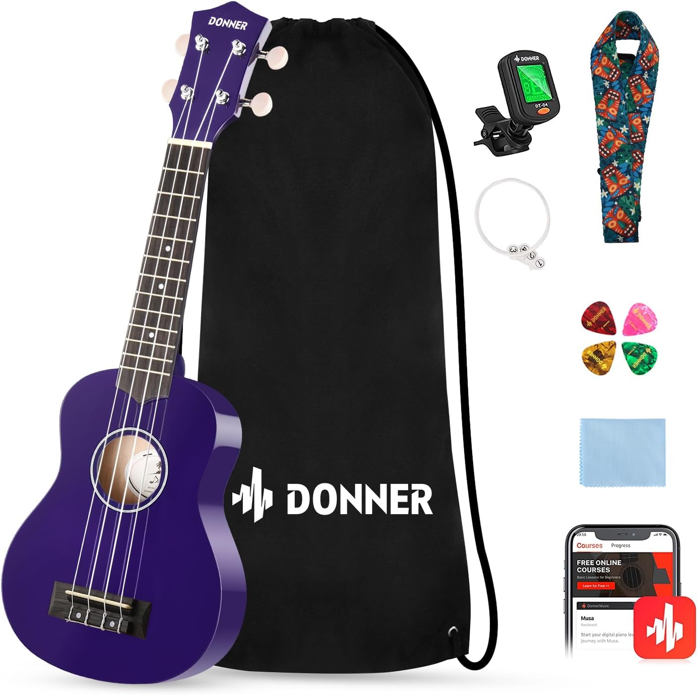 Drift Tone: Soprano Ukulele for Beginner 21 Inch Matte Ukulele Beginner Kit with Bag Strap Tuner Strings Picks Cloth, Free Online Lessons, Kids Holiday Christmas & Birthday Gift (Light Pink)