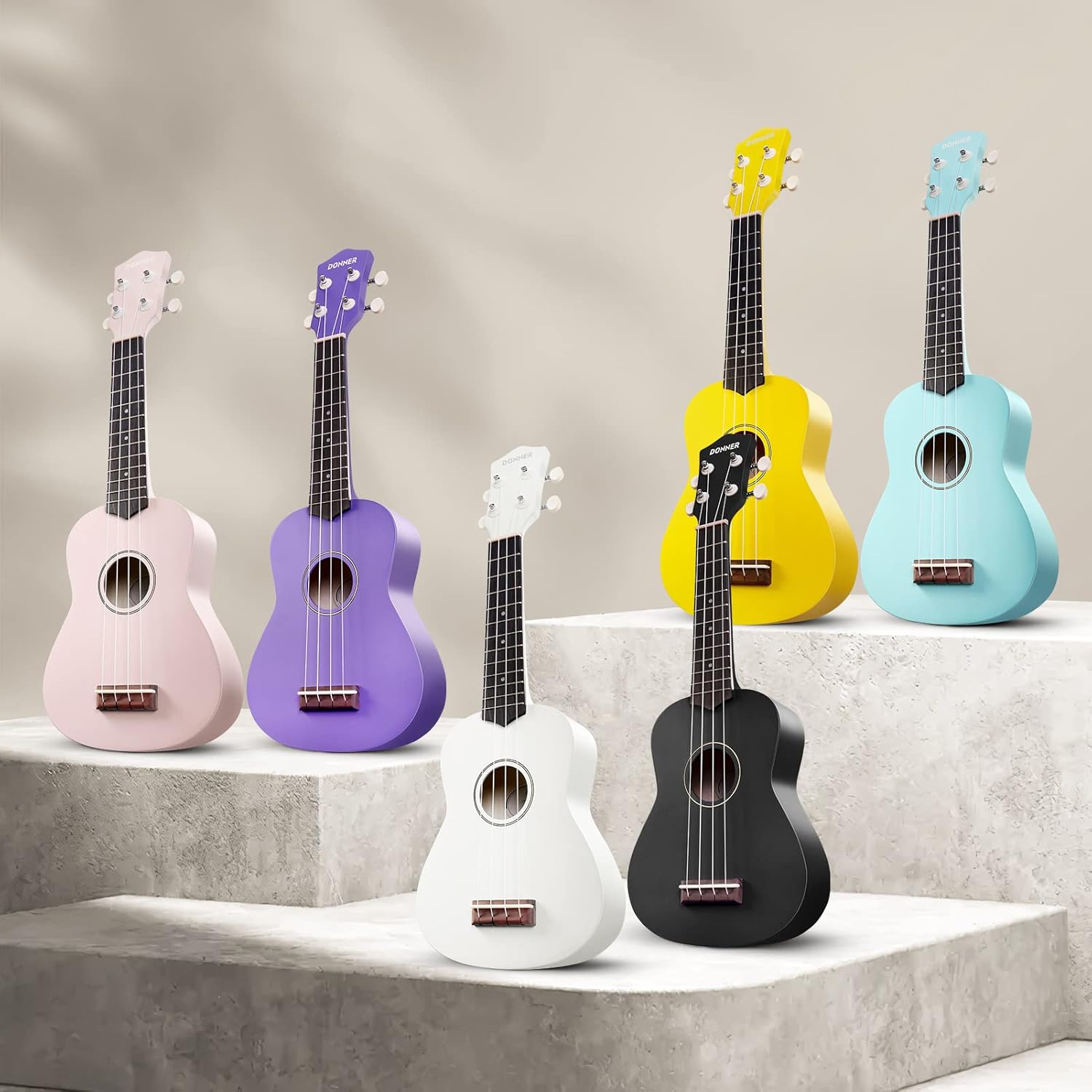 Drift Tone: Soprano Ukulele for Beginner 21 Inch Matte Ukulele Beginner Kit with Bag Strap Tuner Strings Picks Cloth, Free Online Lessons, Kids Holiday Christmas & Birthday Gift (Light Pink)